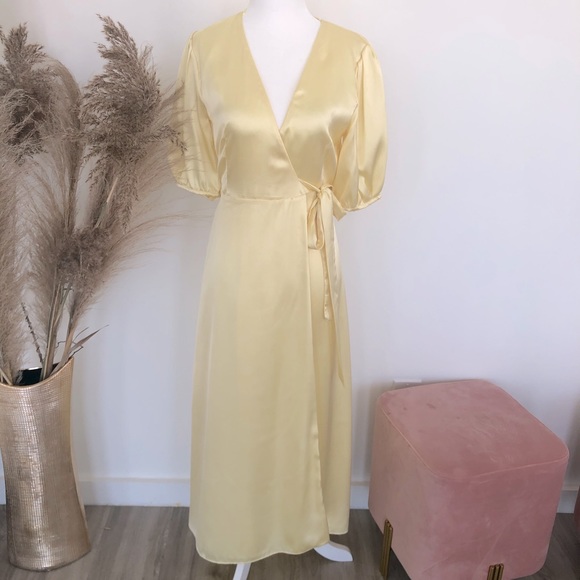 zara yellow satin wrap dress Zara | Dresses | Zara Yellow Satin Dress